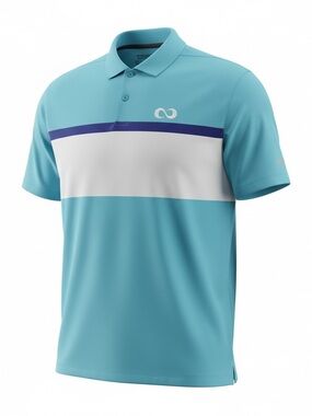Nike Aqua Blue Colorblock Polo with White and Navy Stripe